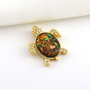 18k gold plated turtle pendant with vibrant opal inlay and white zircon details