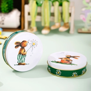Easter cartoon rabbit candy tin box set with daisy floral patterns for home storage