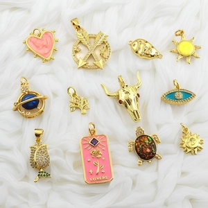 18k gold plated charms set featuring opal turtles, hearts and tarot style jewelry pendants