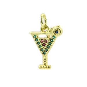 Vue détaillée du pendentif verre à martini doré 18 carats avec zircons colorés