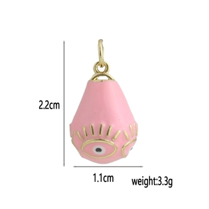 Detail showing dimensions and weight of a pink enamel evil eye heart charm pendant