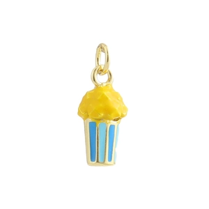 Pendentif seau de pop-corn plaqué or 18k avec finition émail et anneau doré