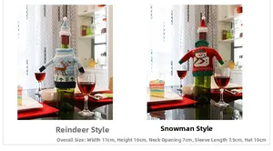 Detailed size chart for reindeer and snowman knitted Christmas wine bottle covers