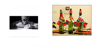 Christmas knit mini scarf and hat set for wine bottle decoration with festive patterns