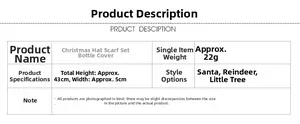 Size chart for Christmas wine bottle knitted scarf and hat set in three styles