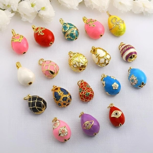 Faberge Style Easter Egg Enamel Pendant Copper 18K Gold Plated Evil Eye Rhinestone Charm For DIY Necklace Bracelet Making