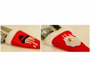 Dettaglio dei portaposate natalizi con applicazioni di Babbo Natale e pupazzo di neve