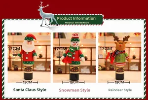 Drei Weihnachts-Weinflaschenhüllen mit Weihnachtsmann-, Schneemann- und Rentier-Motiven