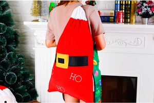 Grande sacco di Natale in velluto rosso con ricamo dorato HO HO e chiusura a coulisse