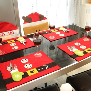 Christmas Santa Suit Placemat With Mitten Cutlery Holder Non-Woven Fabric Red Green Table Mat For Home Party Hotel Decoration