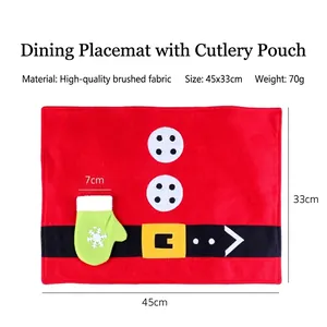 Christmas Santa-style placemat with cutlery glove pocket, 45x33cm soft red table decor