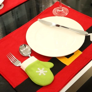 Christmas Santa suit placemat and snowflake glove cutlery holder set for festive table decor