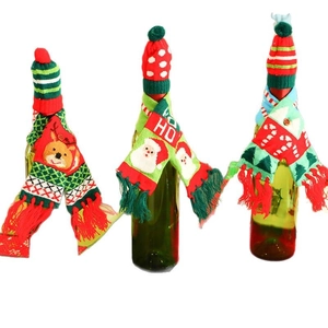 Christmas knitted wine bottle cover sets with festive santa elk patterns and mini hats