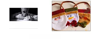 Three-piece set of Christmas character gift bags featuring Santa, snowman, and reindeer