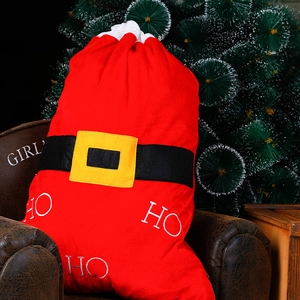 Grande sacco regalo di Babbo Natale in velluto rosso con ricamo e chiusura a cordoncino