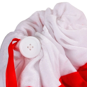 Sacchetto regalo di Natale in velluto con ricami, bordo in peluche e nastro di raso rosso