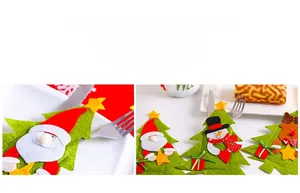 Christmas tree shaped felt cutlery holders featuring Santa, snowman and reindeer designs