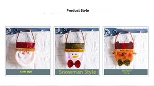 Three Christmas gift bags featuring Santa, Snowman, and Reindeer with cord handles