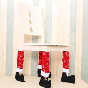 Christmas chair leg covers set with red snowflake pattern and gold buckle boot design