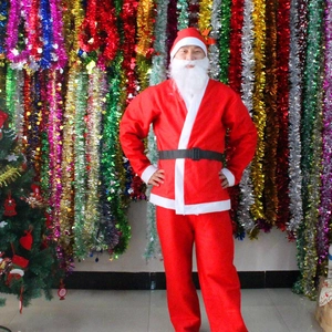 Adult Santa Claus Costume For Men Women Red Non-Woven Fabric Christmas Cosplay Party Outfit Hat Jacket Beard Belt Pants