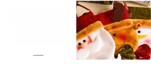 Detail of cartoon Christmas gift bags with Santa, reindeer and snowman character designs