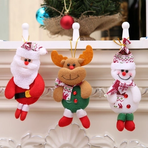 Plush Santa, snowman and reindeer Christmas tree ornaments with gold hanging strings