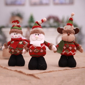 Standing Christmas Plush Dolls Santa Claus Snowman Reindeer Knitted Fabric Tabletop Ornaments For Home Party Holiday Gift