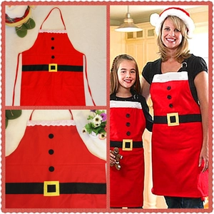 Christmas Santa Claus Costume Red Apron With White Lace Trim Cute Holiday Party Kitchen Apron Decoration For Kids Fabric Festival Prop Gift