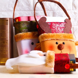 Christmas Cartoon Gift Bag Faux Leather Handle Reindeer Snowman Santa Claus Non-woven Fabric Plush Festive Party Favor Handbag For Kids Home Decor