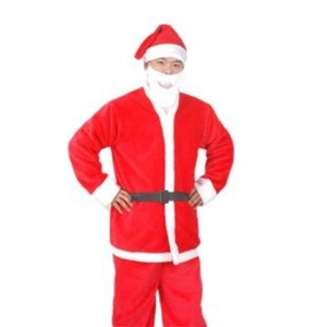Classic 5-piece Santa Claus costume set with red velvet jacket pants hat and belt