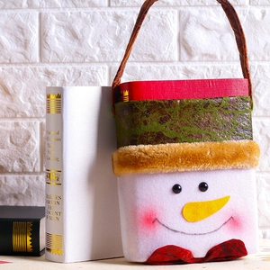Charming snowman Christmas gift bag with white felt body and festive leather handle