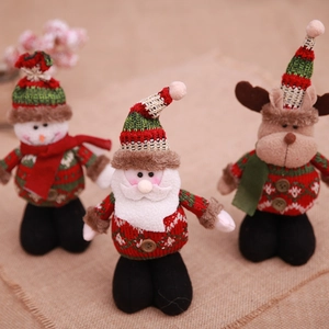 Standing Christmas plush dolls set featuring Santa, snowman and reindeer in festive sweaters