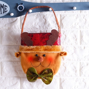 Cartoon reindeer Christmas gift bag made of plush fabric with leather handle