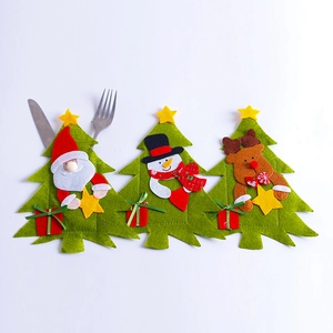 Christmas tree felt cutlery holders set featuring Santa, Snowman and Reindeer patterns