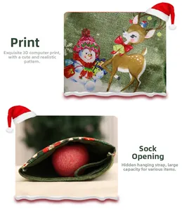 Detail of green Christmas stocking featuring a 3D elk print and spacious gift capacity