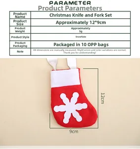 Detailed view of red and white snowflake mini Christmas stocking cutlery holder