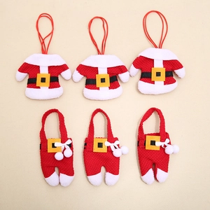 Mini Christmas santa suit cutlery holder and hanging tree ornaments, 6 piece set