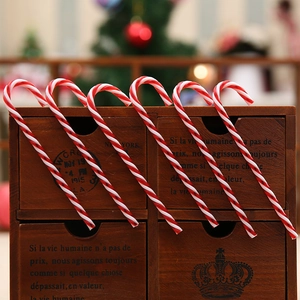 Set of 6 red and white striped Christmas candy cane hanging ornaments for holiday tree decor