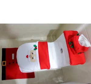 Ensemble de housse de toilette Père Noël avec tapis pour décoration de Noël