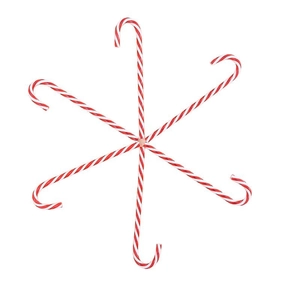 Set of 6 red and white candy canes arranged in a snowflake pattern for Christmas trees
