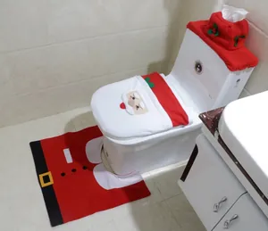 Ensemble 3 pièces de housse de toilette Père Noël avec tapis et boîte à mouchoirs