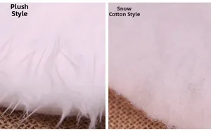 Macro detail comparing fluffy long plush and snow cotton textures of white Xmas tree skirts