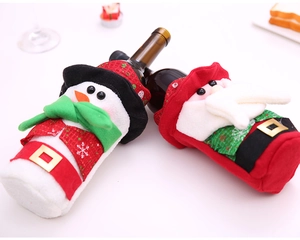 Détails des housses de bouteille de vin Père Noël et Bonhomme de neige pour table de Noël