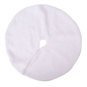White faux fur Christmas tree skirt, circular plush mat for holiday base decoration