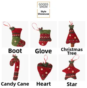 Set of 6 festive knitted Christmas tree ornaments including stockings and candy canes