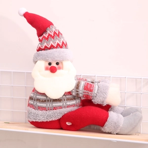 Christmas Santa Claus curtain buckle with red white knitted hat and grey plaid fabric body