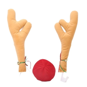 Kit de décoration de voiture bois de renne de Noël avec bois en peluche et nez rouge