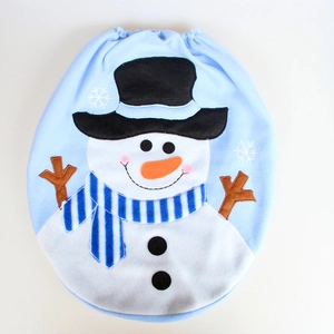 Blue snowman drawstring storage bag made of soft fabric for Christmas home decoration