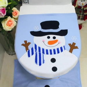 Christmas Snowman Toilet Seat Cover Rug Bathroom Decoration Blue Fleece Home Holiday Party Decor Festive Winter Accessories