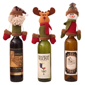 Three-piece Christmas wine bottle covers with Santa, Reindeer, and Snowman designs